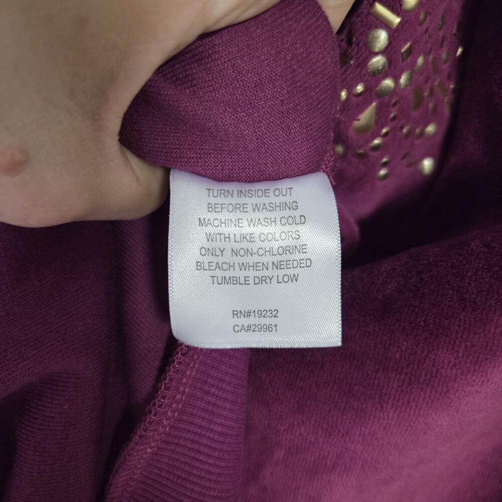 NWT Alfred Dunner Burgundy Velvet Zip Up Jacket With Embellishment Petite Small - Picture 6 of 8